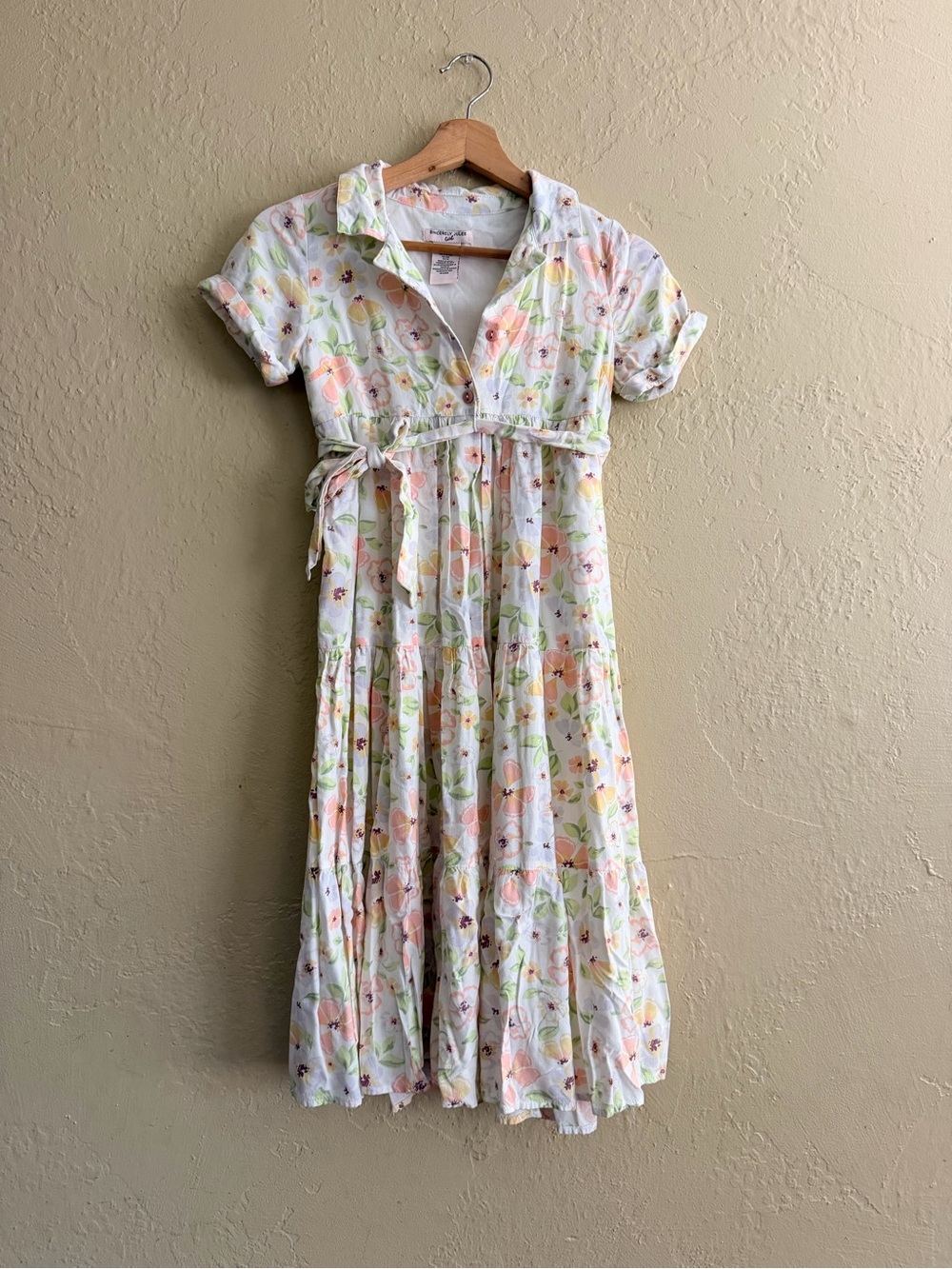 Sincerely Jules White Floral Midi Dress with Pink & Green Accents